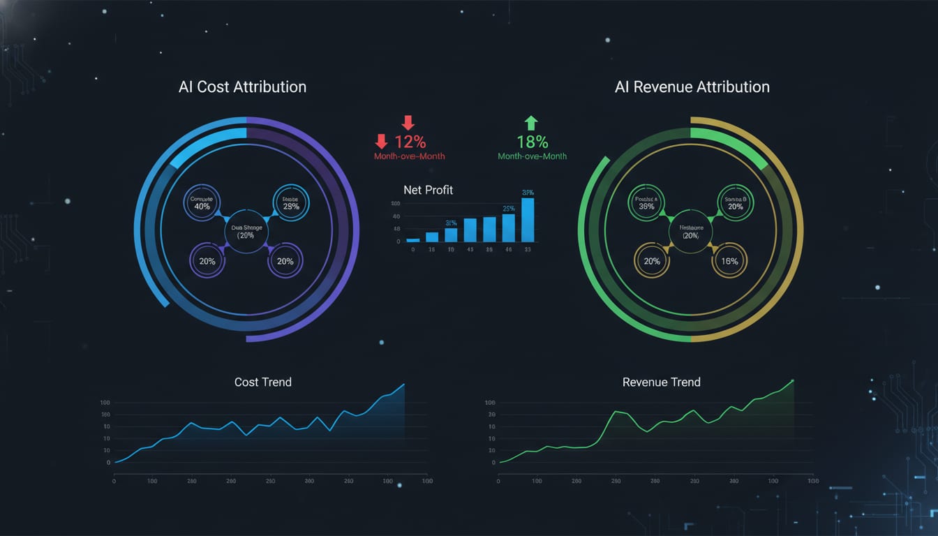 Dashboard showing AI cost and revenue attribution metrics side by side