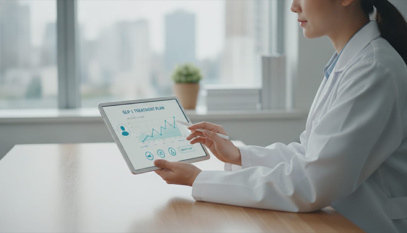 A clinician reviewing a patient's GLP-1 treatment plan on a tablet