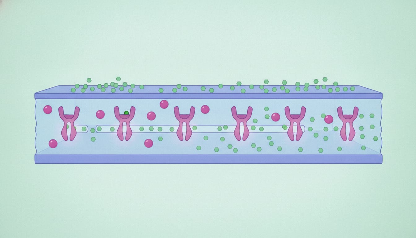 Illustration of a cell membrane with insulin receptors and glucose molecules, showing reduced glucose uptake in an insulin-resistant state